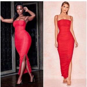 HOUSE OF CB Fornarina Ruched Organza Mesh Dress - Red